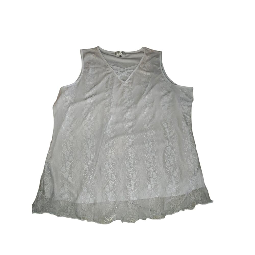 Shannon Ford New York Tank Top 2X Womans Plus White Lace Asymmetrical Hem